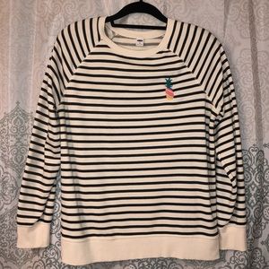 Old Navy Striped Pineapple Lightweight Crewneck Sweatshirt ~ Black & Cream ~Sz M